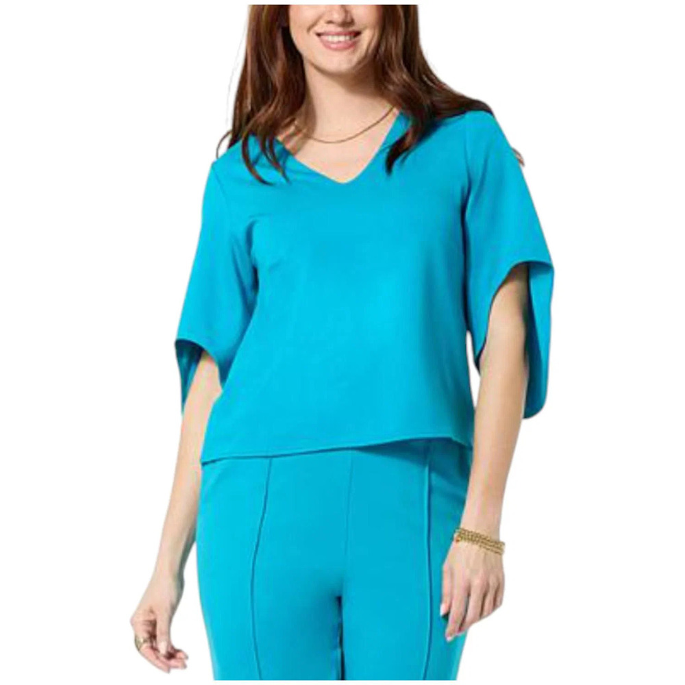 LB70 by Lloyd Boston Women's Sculpted V-Neck Cape Blouse Peacock - Regular